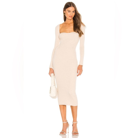 Revolve One Grey Day Lakeyn‎ Dress In Beige Cream Sz M Bodycon Square Neckline - Picture 1 of 8